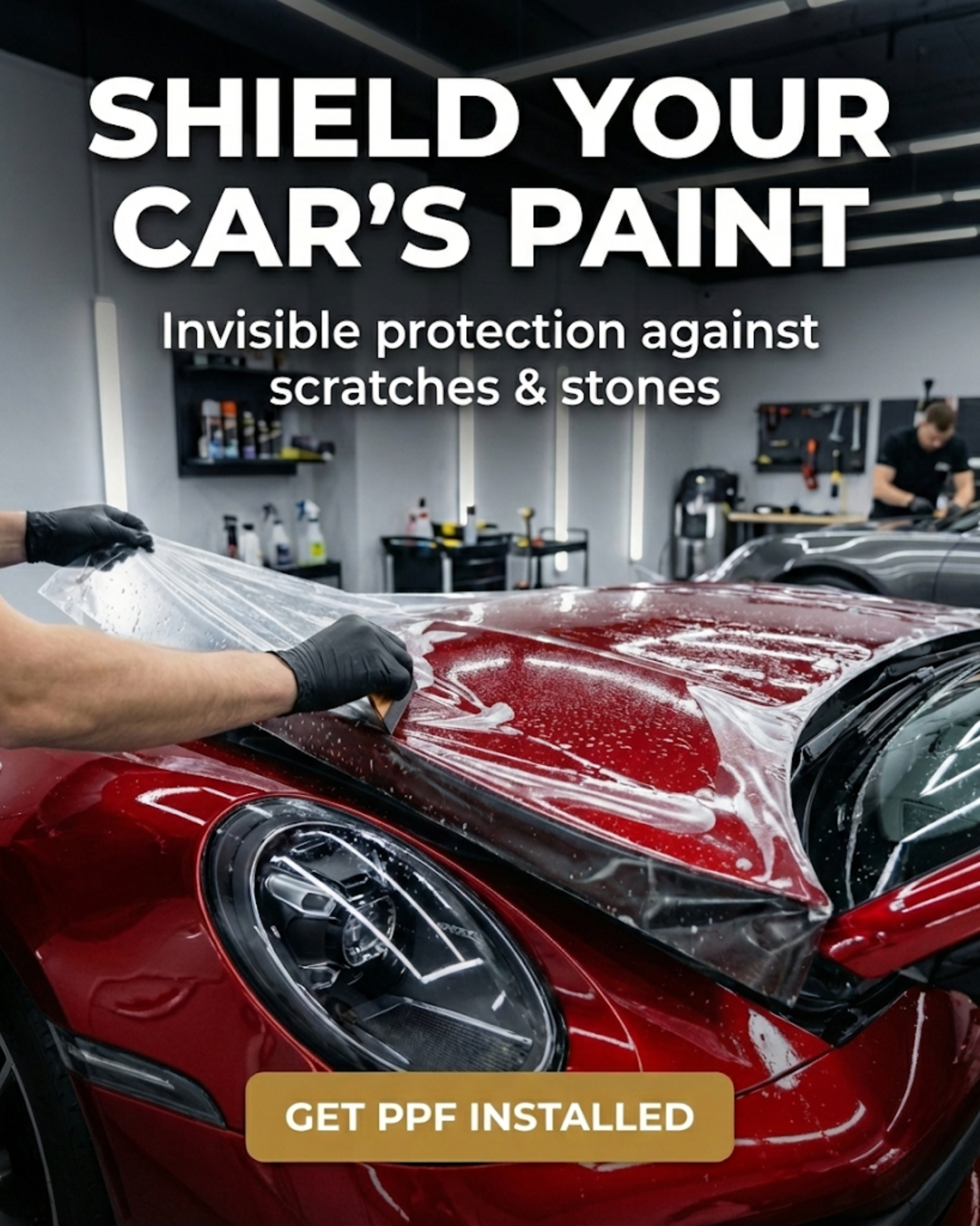 A car undergoing premium washing and detailing under glow lights, promoted through automated social media content