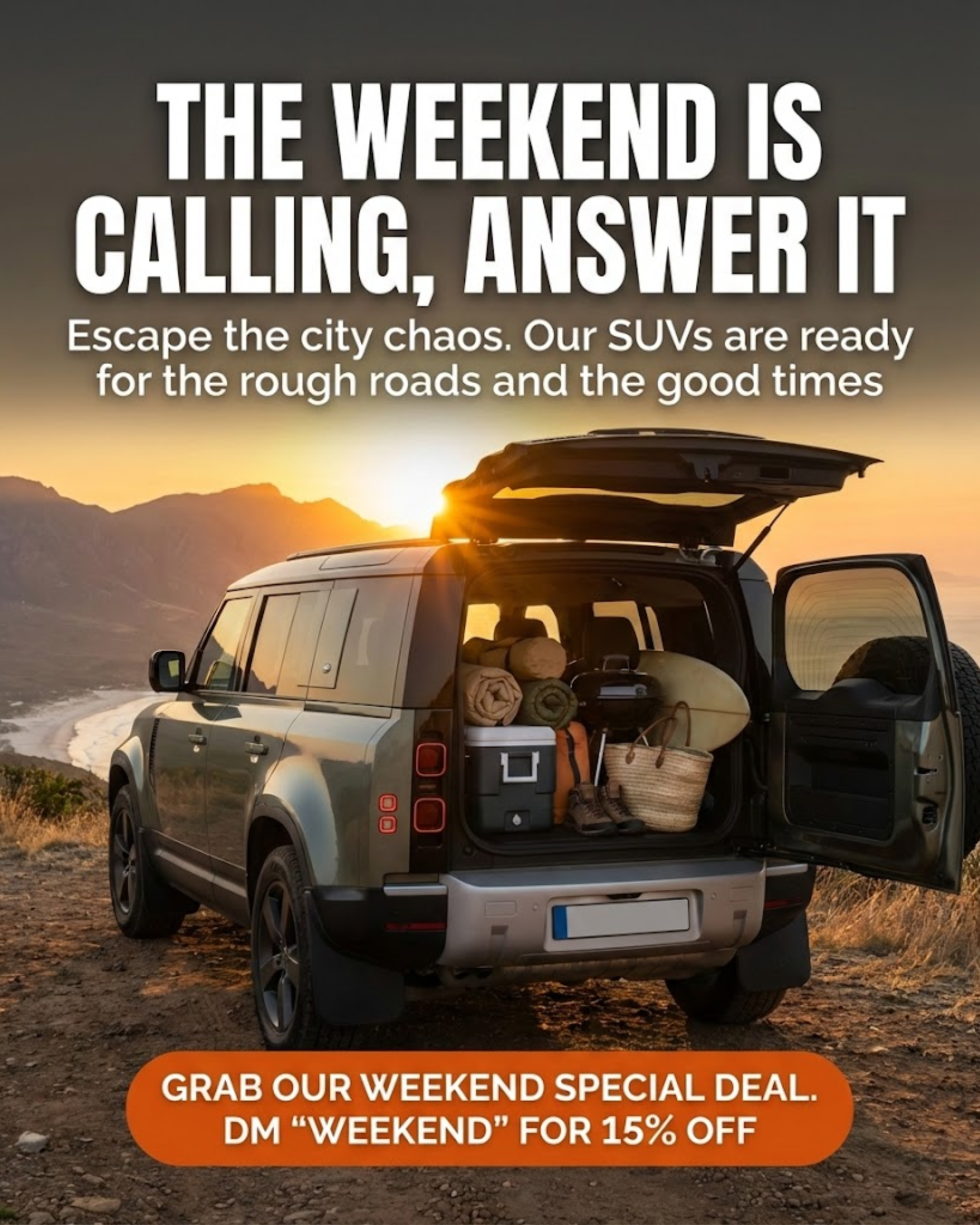 Modern luxury rental car fleet promoted through automated social media content