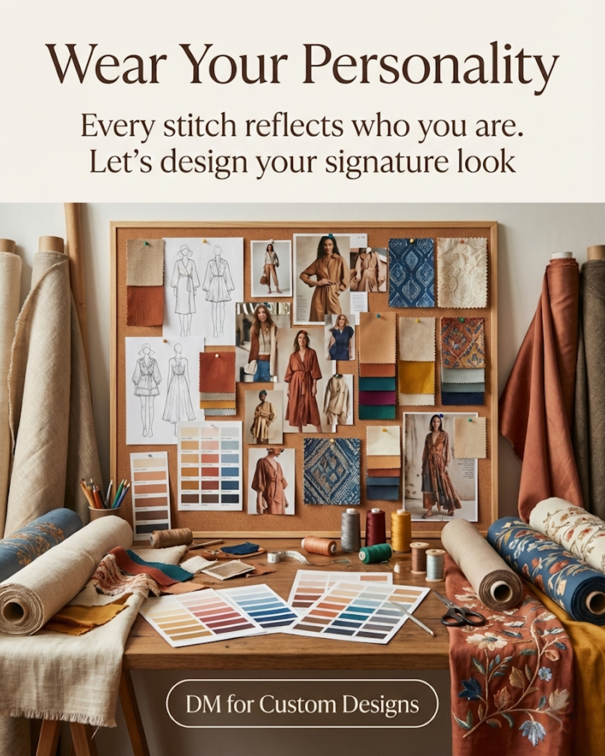 Designer sketching a new dress, promoted via automated Fashion Designer social media content