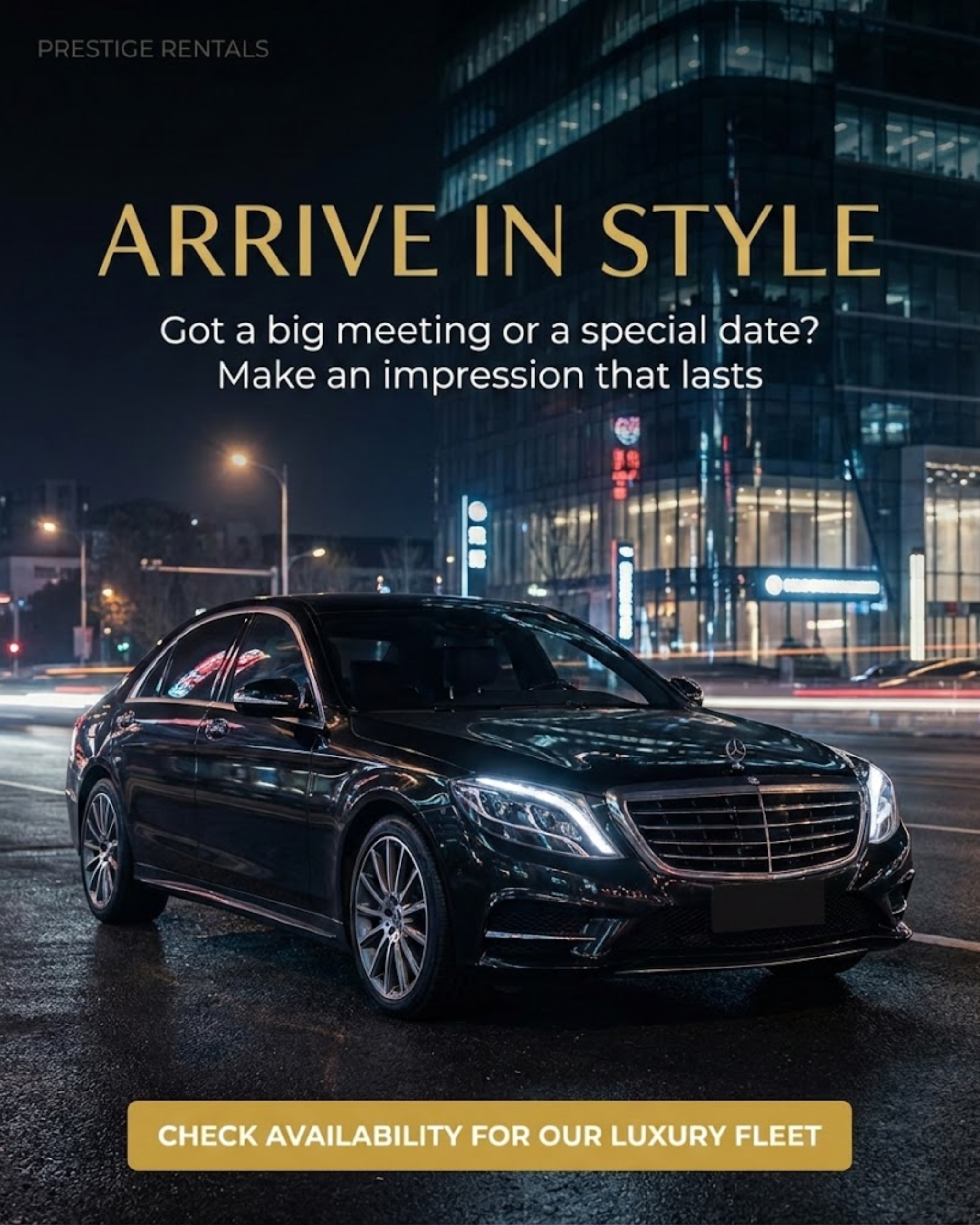 Modern sedan fleet lined up, promoted via automated car rental social media content