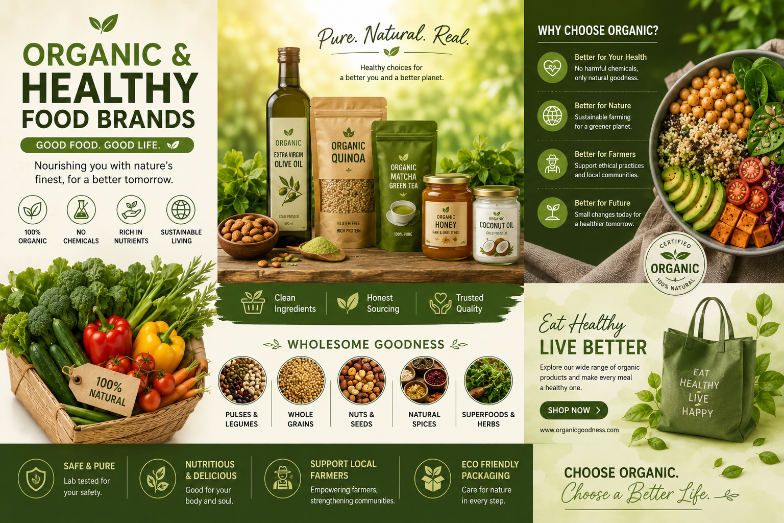 Fresh organic produce display, promoted via automated organic food social media content