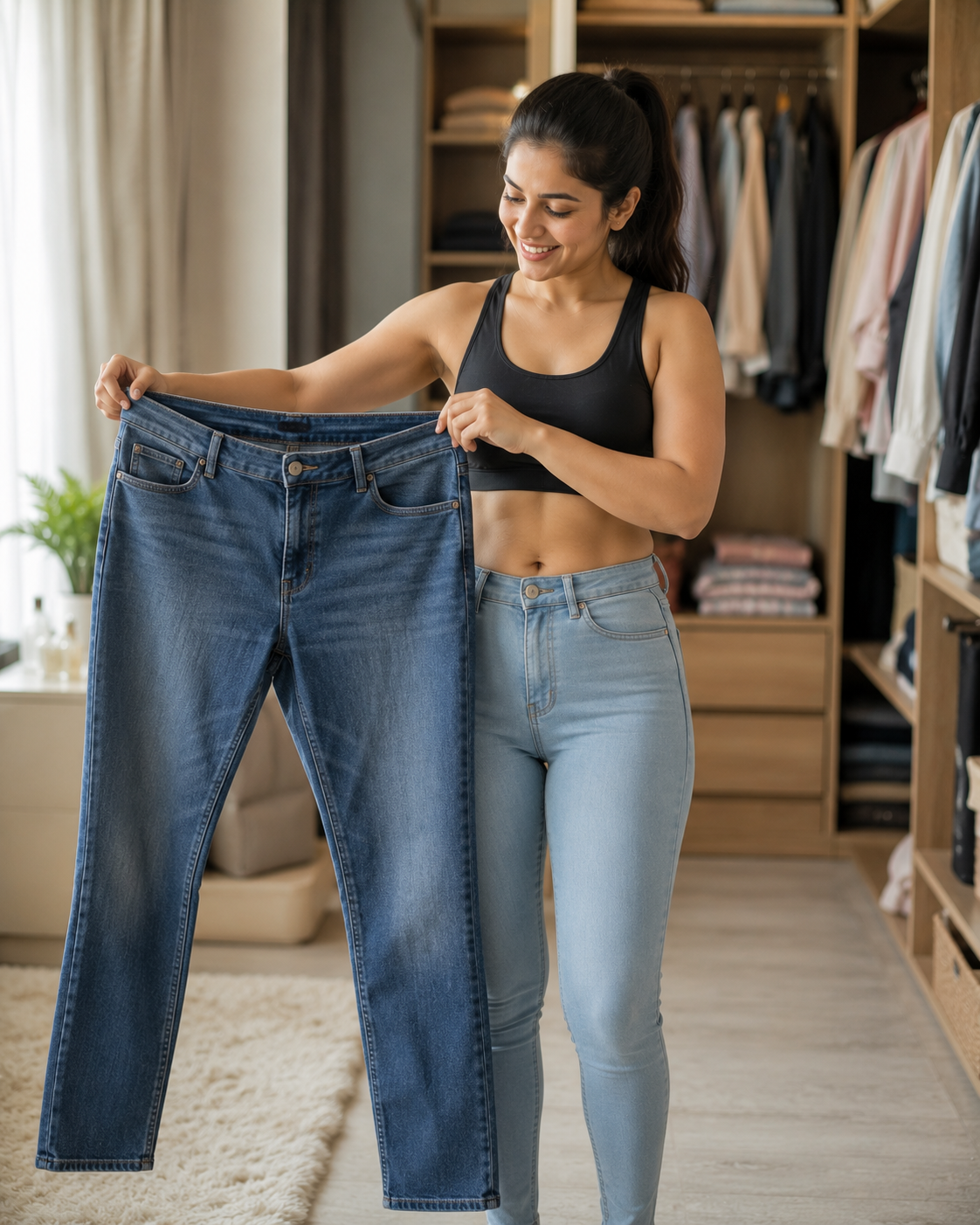 Coach demonstrating an exercise, promoted via automated weight loss body transformation social media content