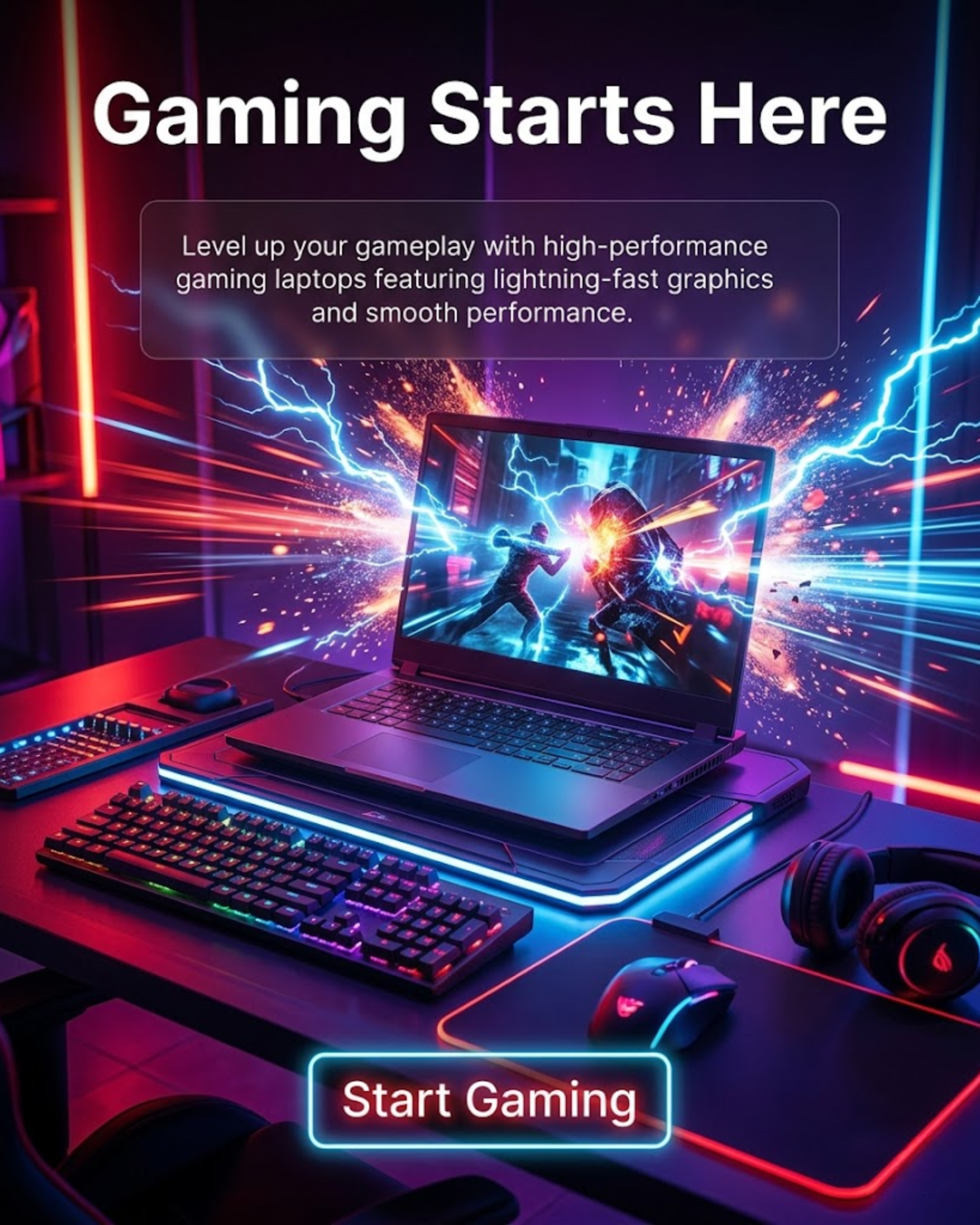 Gaming laptop and PC setup promoted through automated social media content