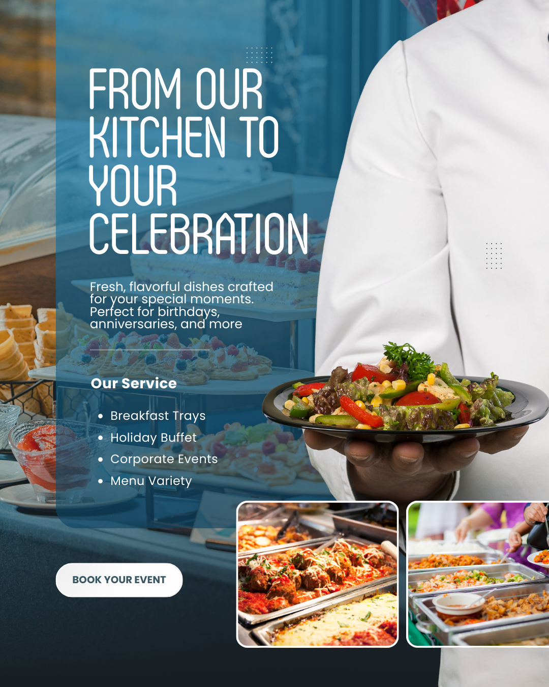 Cozy catering ambience content for catering social media automation