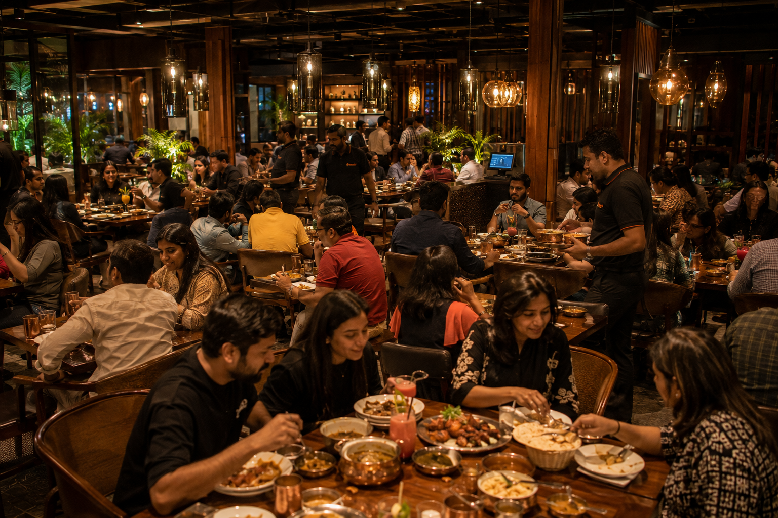 Family restaurant ambience content for non-veg restaurant social media automation