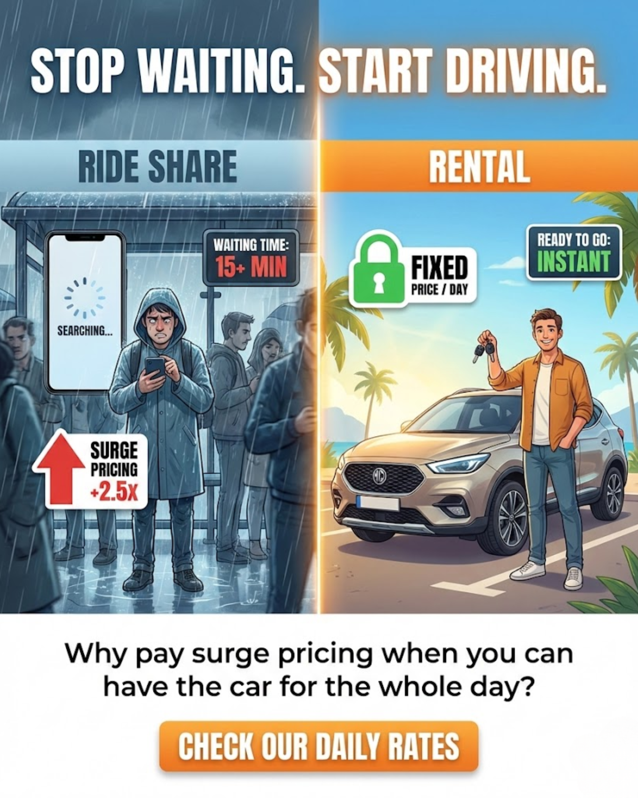 Google review quote on clean car rental service for social media automation