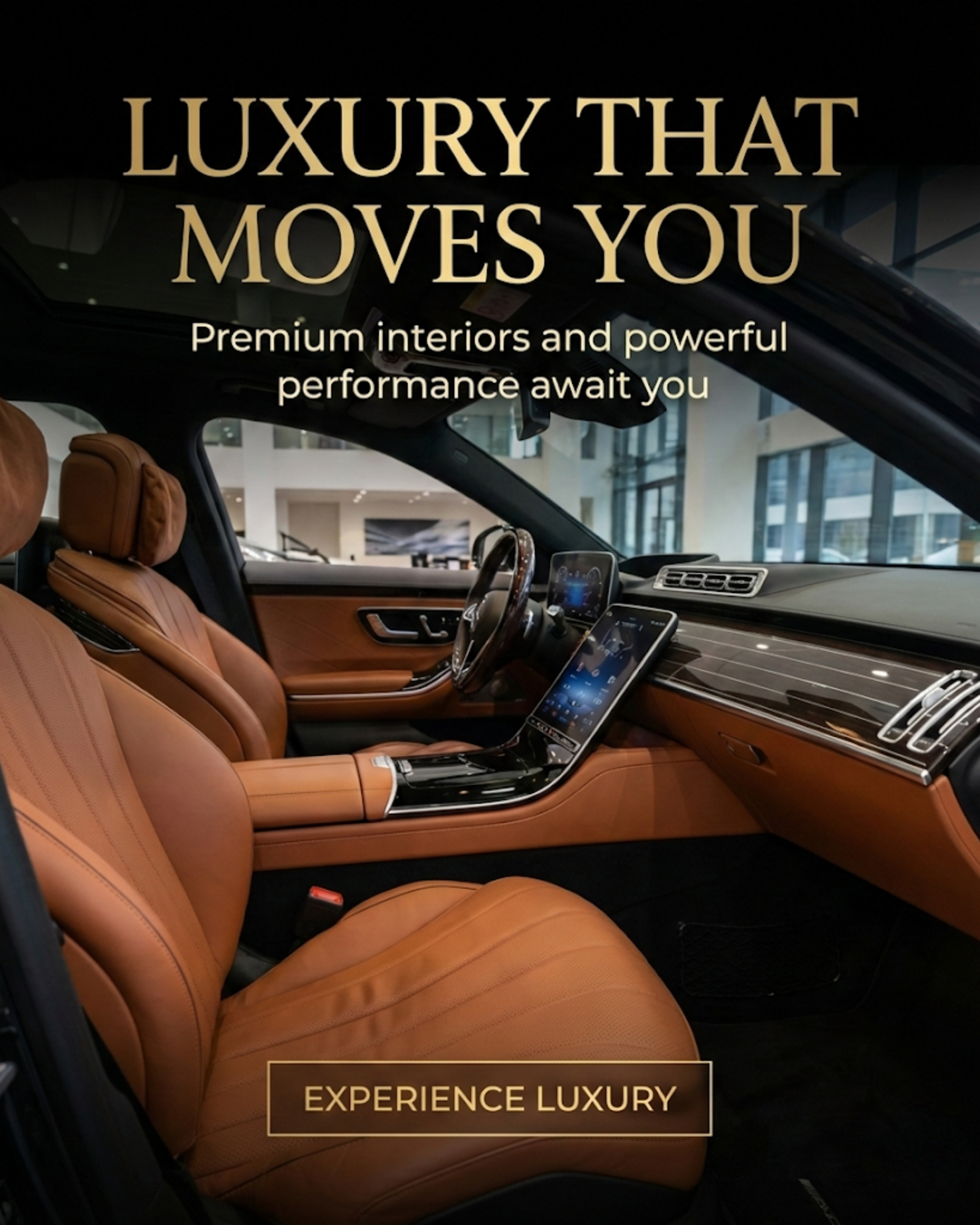Luxury car showroom interior with premium vehicles promoted through automated social media content