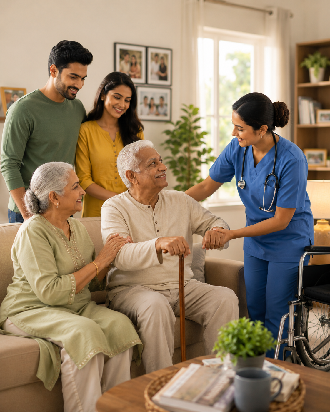 Certified home nurse assisting senior patient promoted through automated social media content