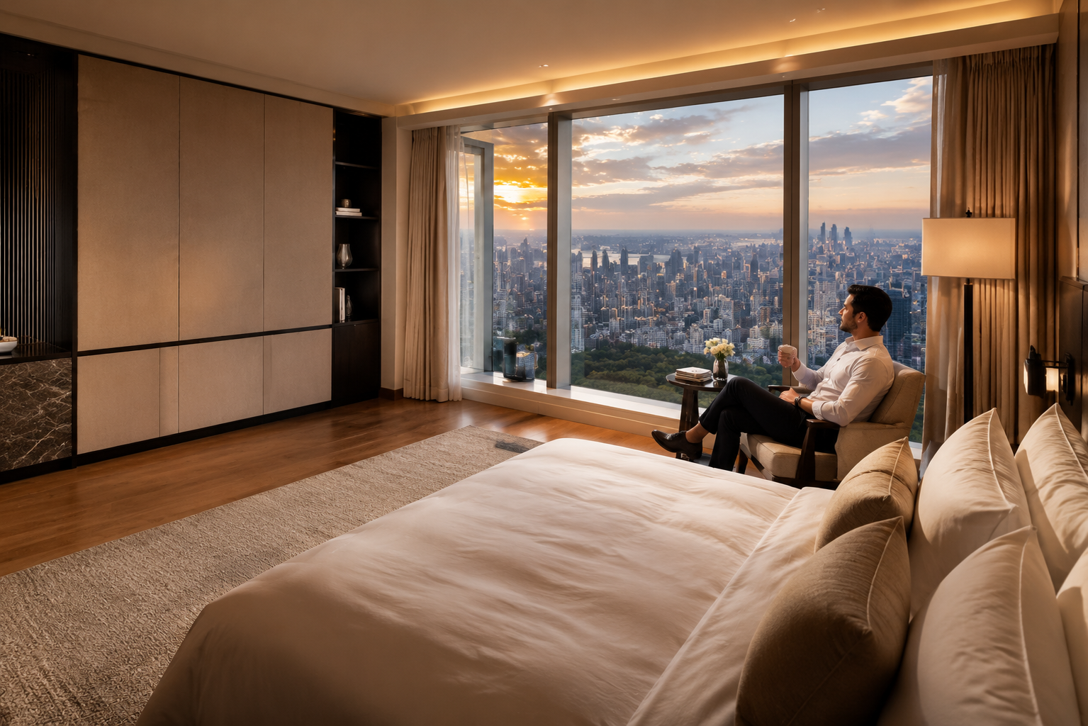 Luxury hotel lobby and resort pool, promoted via automated hotel social media content