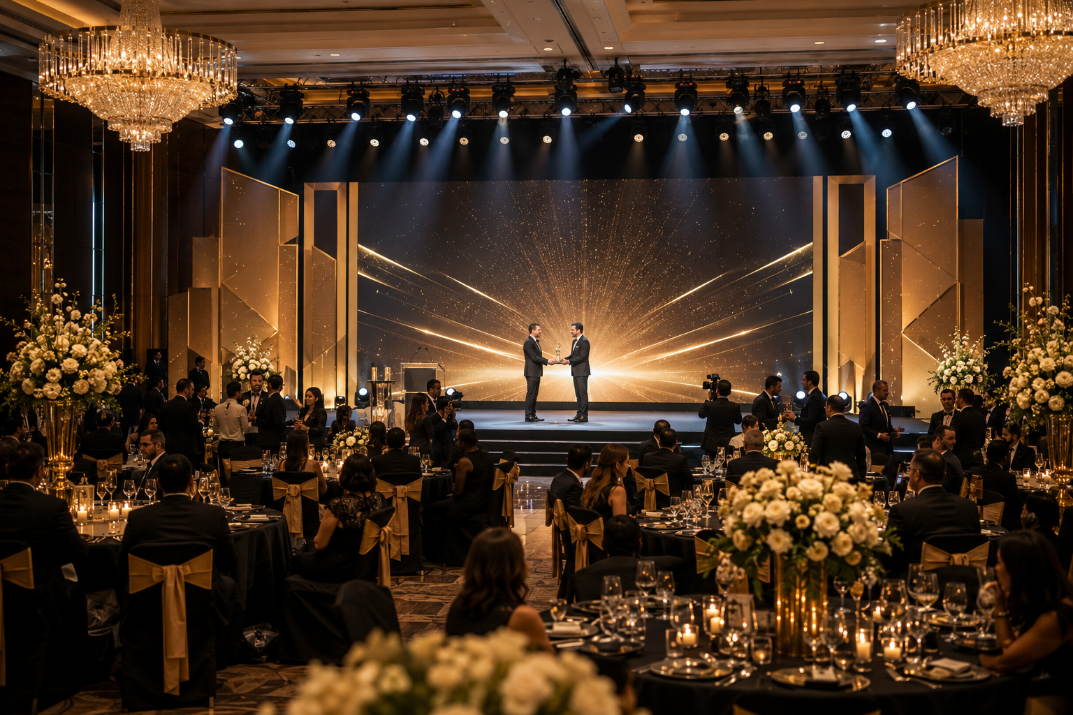 Stage layout for corporate panel discussion