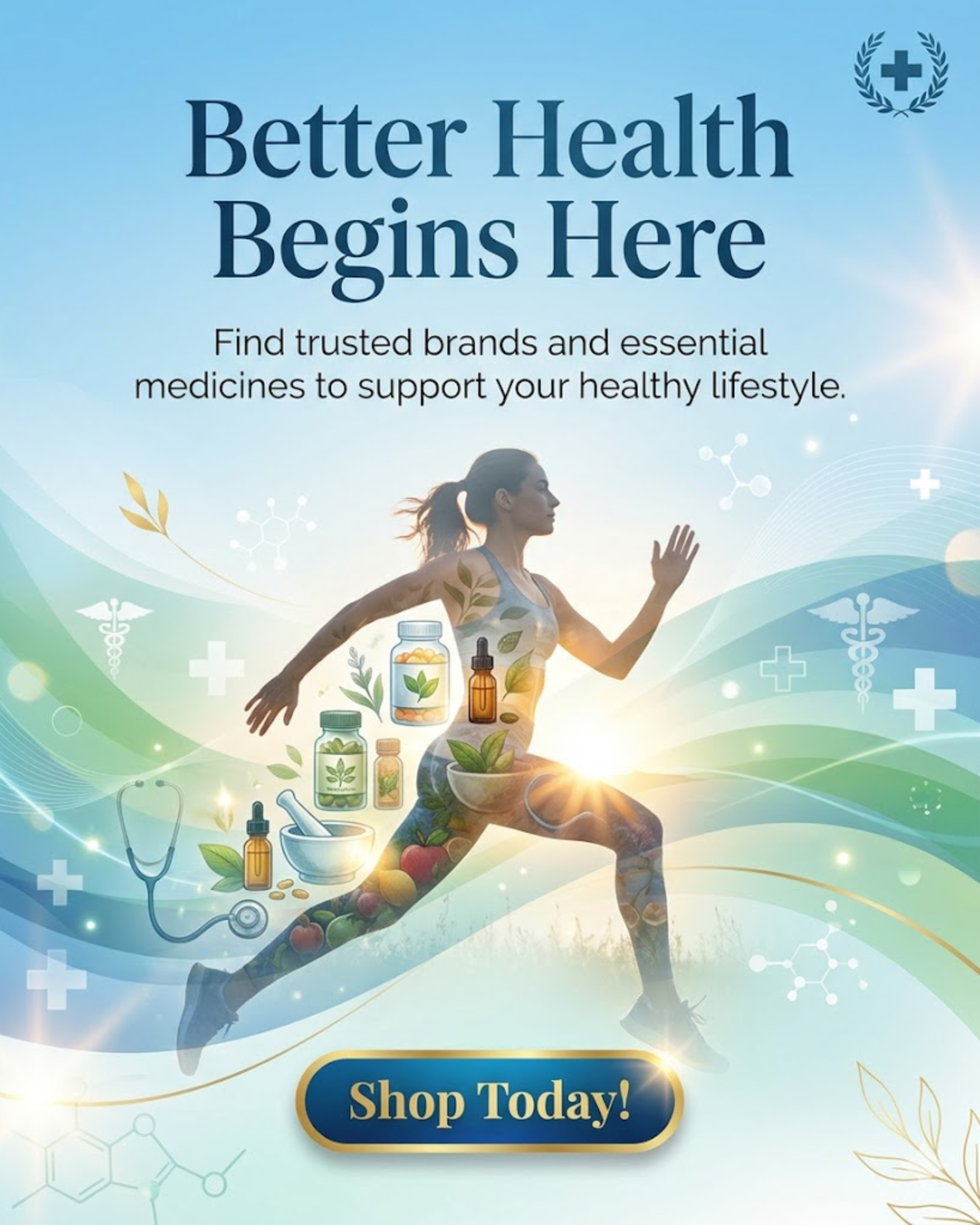Modern pharmacy store counter and products promoted through automated content