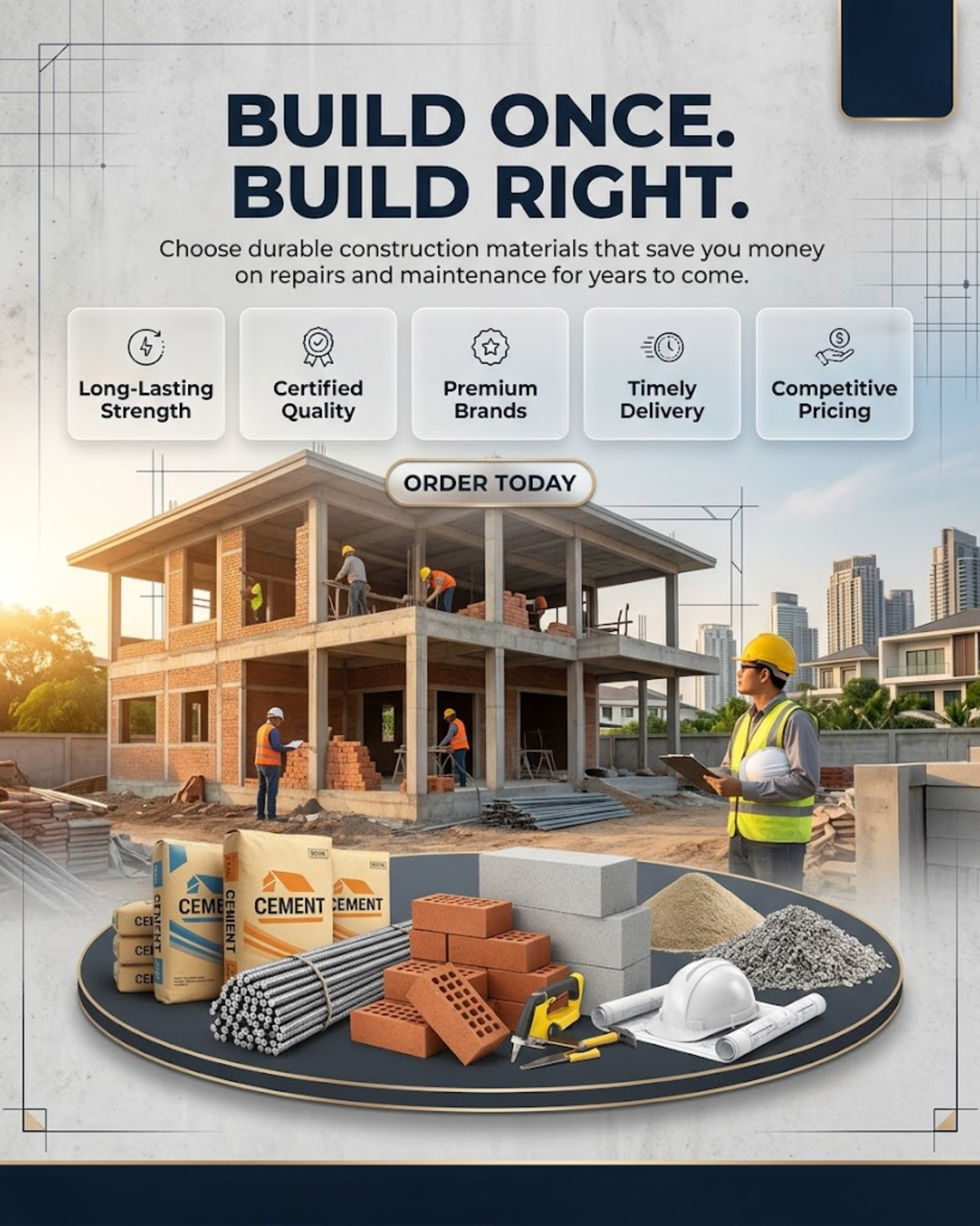 New Arrival Promotion content for Construction Materials social media automation