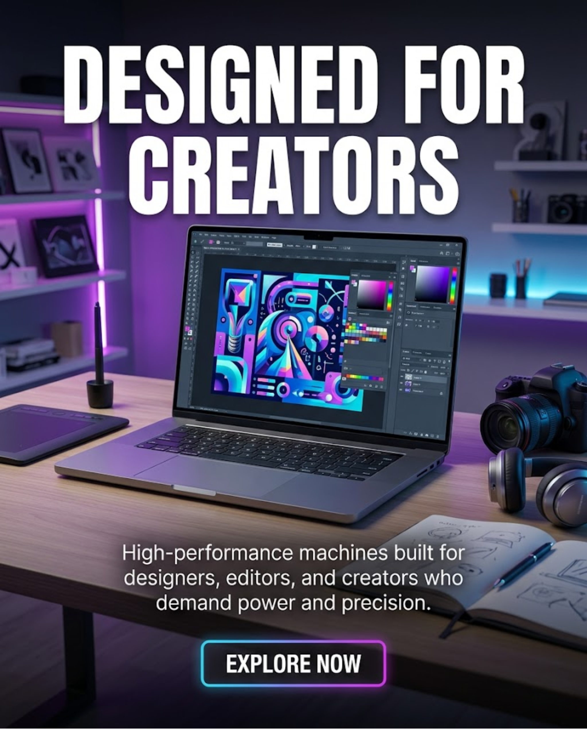 Computer store setup promoted via automated social media content