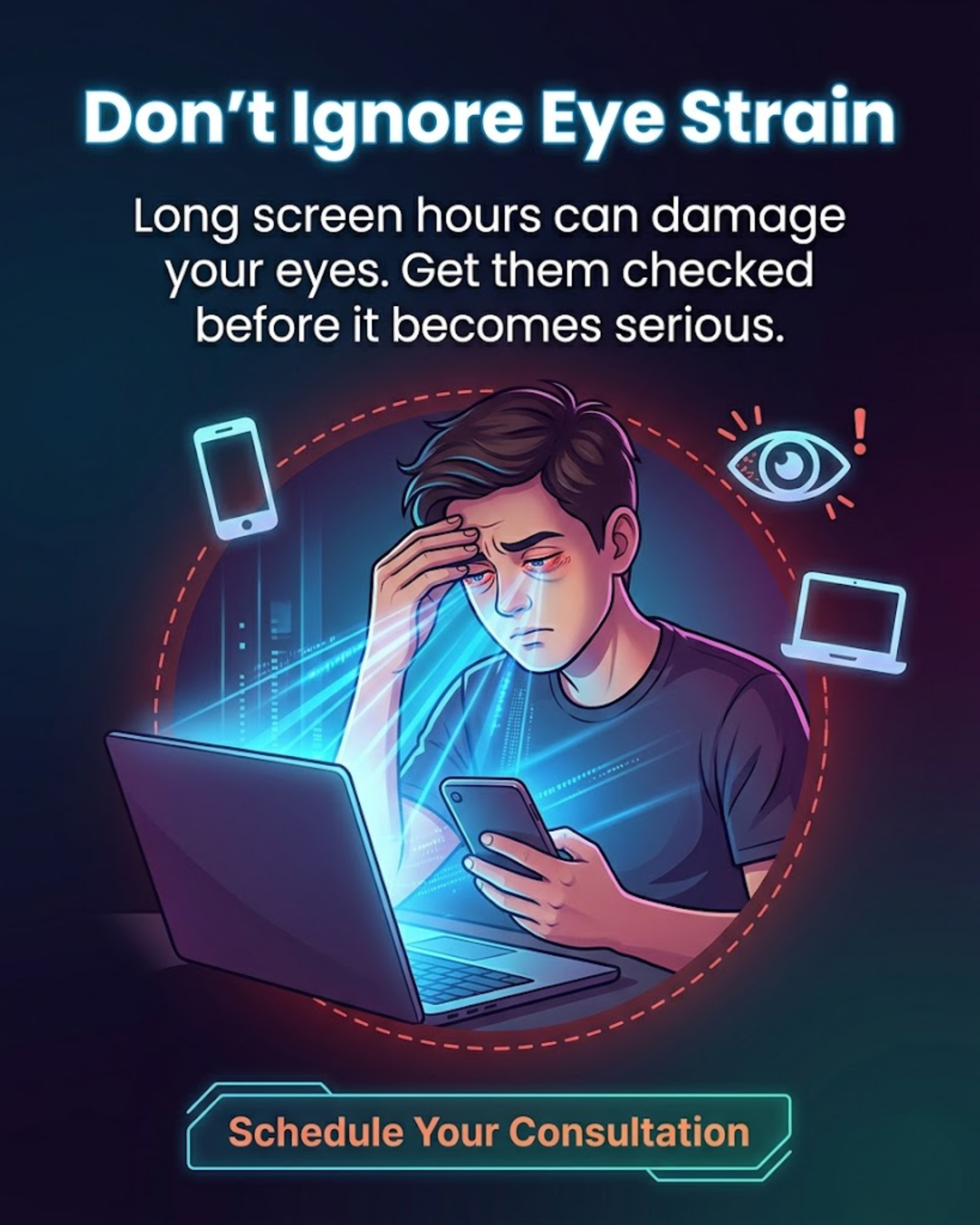Dry eye relief digital screen time protection tips for eye clinic social media automation