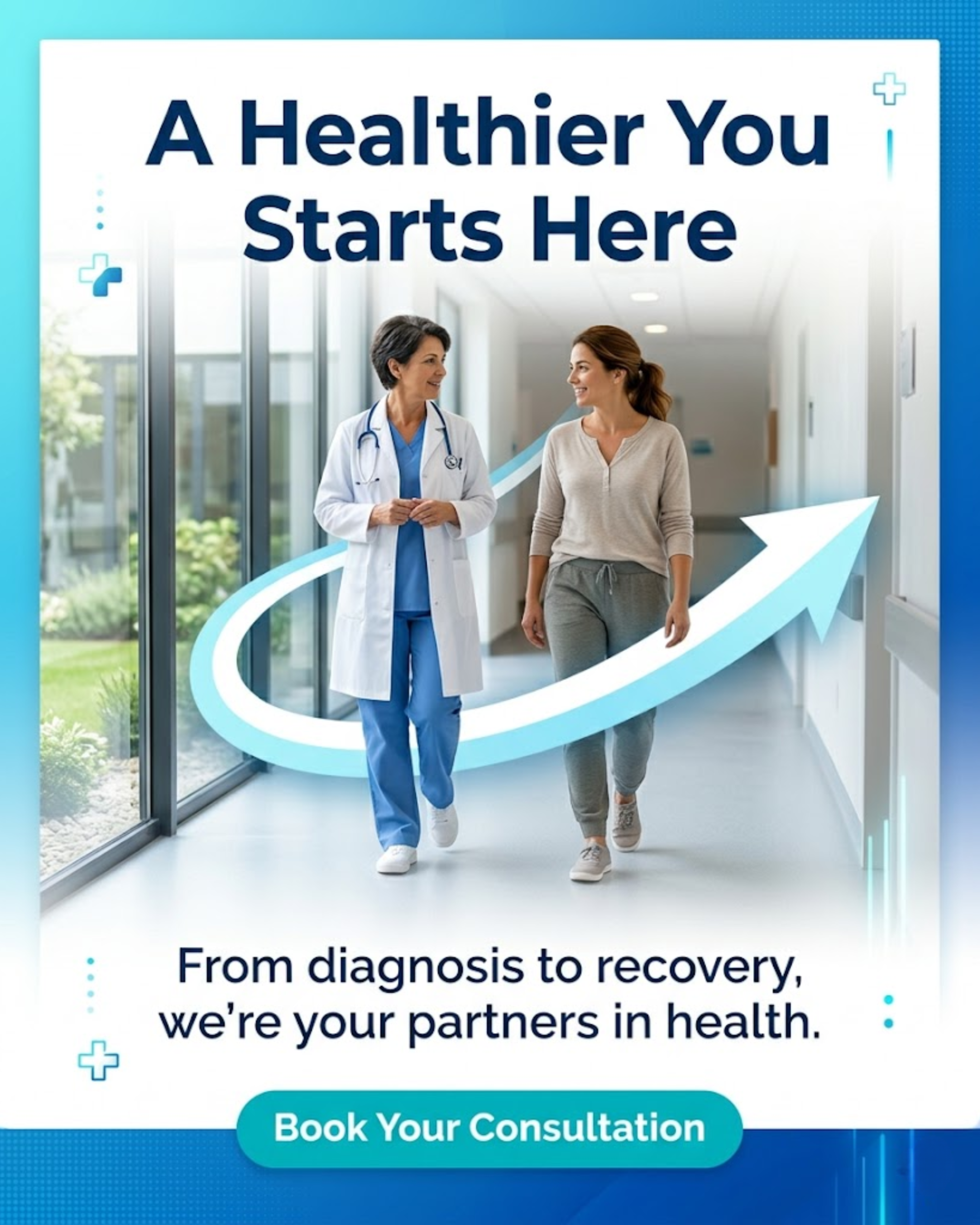 Professional clinic interior promoted through automated medical social media content