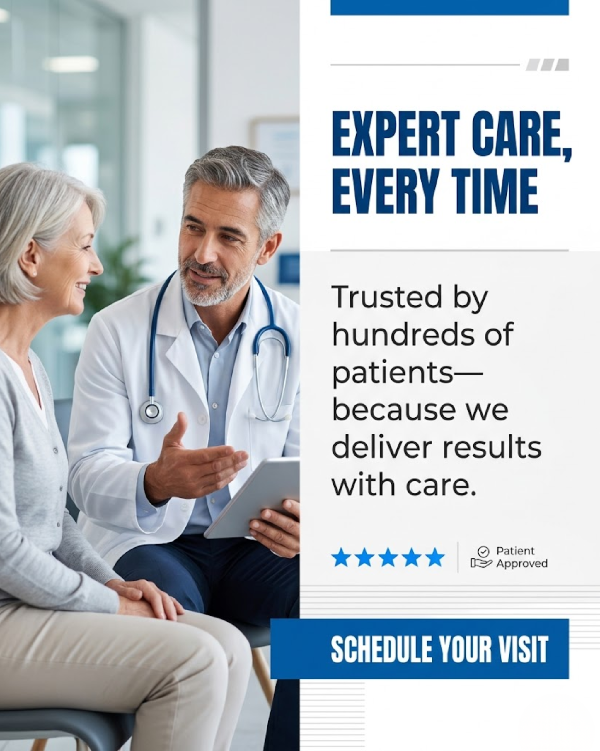 Healthcare professional with stethoscope, promoted via automated hospital social media content