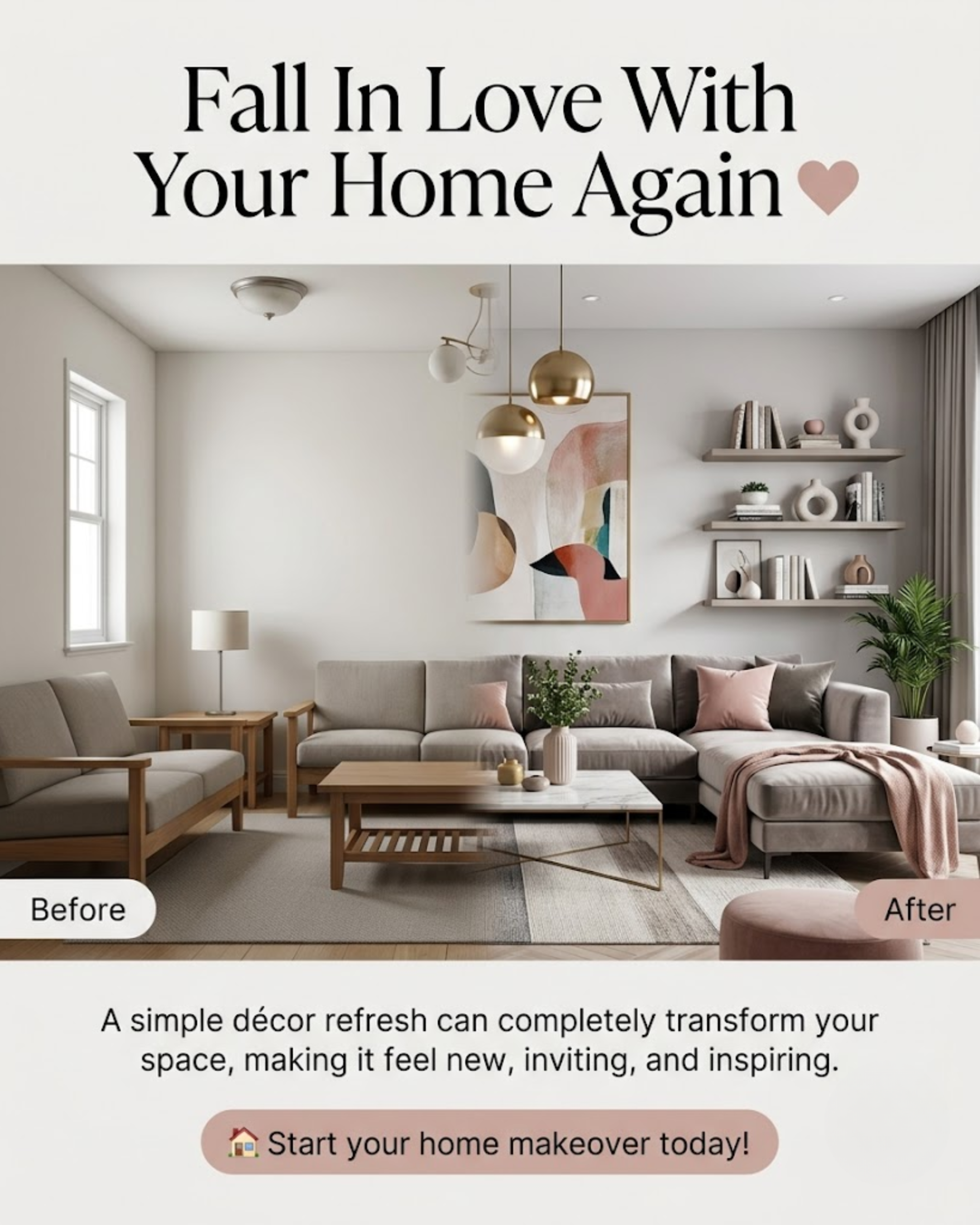 Stylist arranging a shelf display, promoted via automated home decor brand social media content