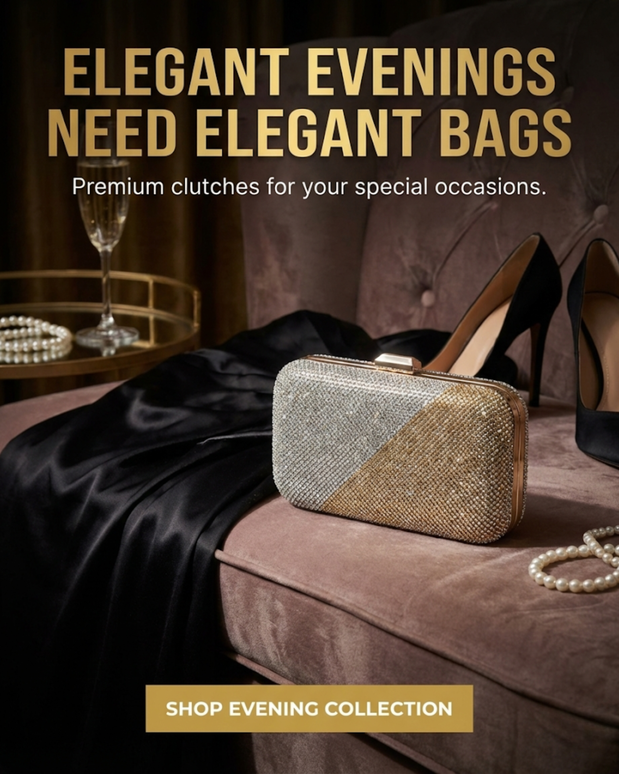 Festive clutch bags content