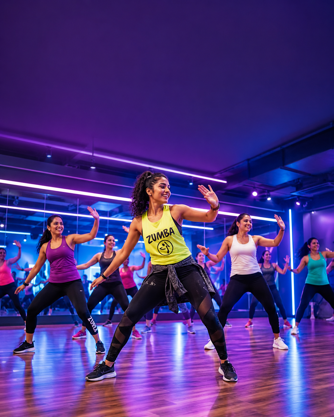 Cozy zumba aerobic studio interior promoted through automated social media content