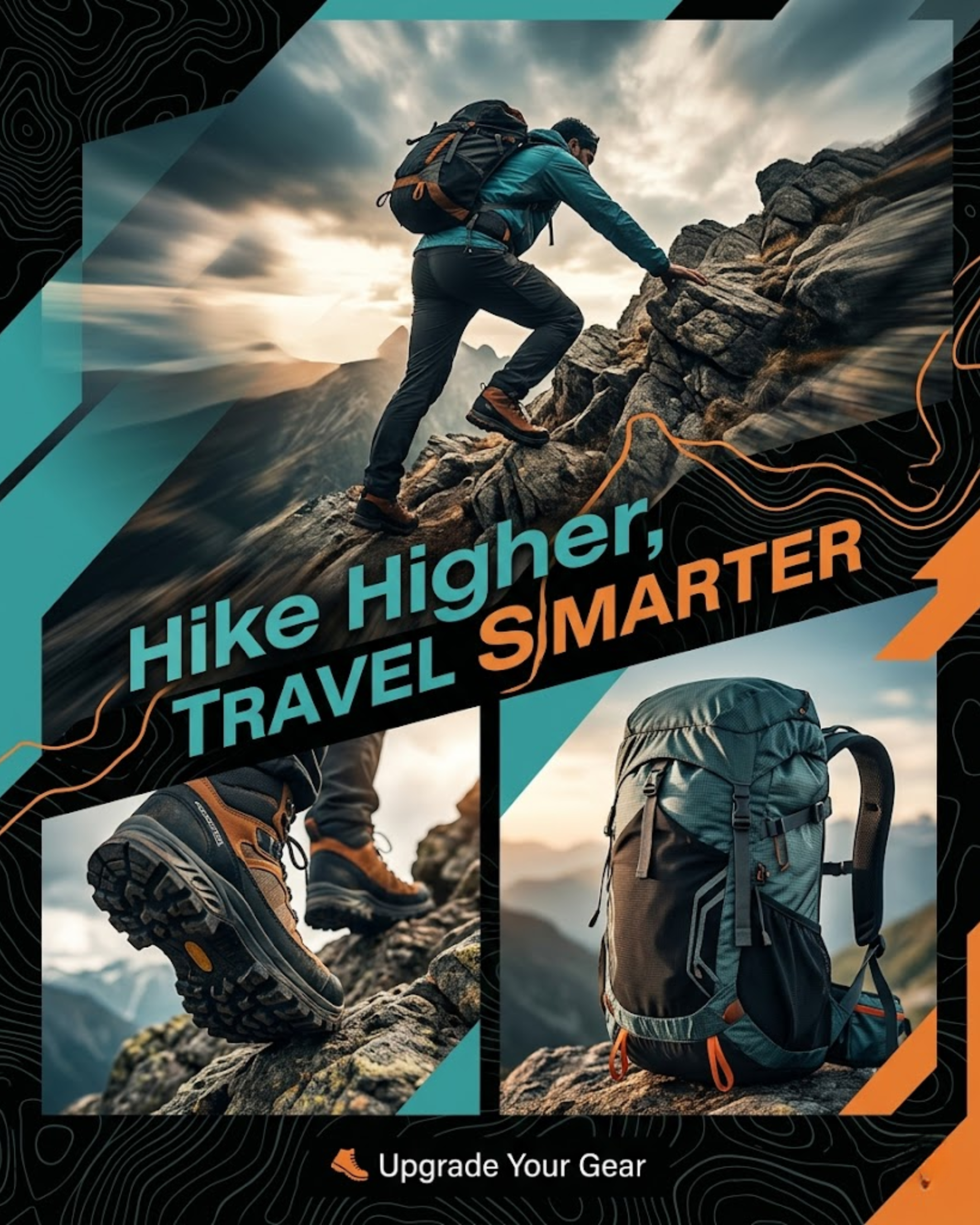 Modern trekking gear promo poster
