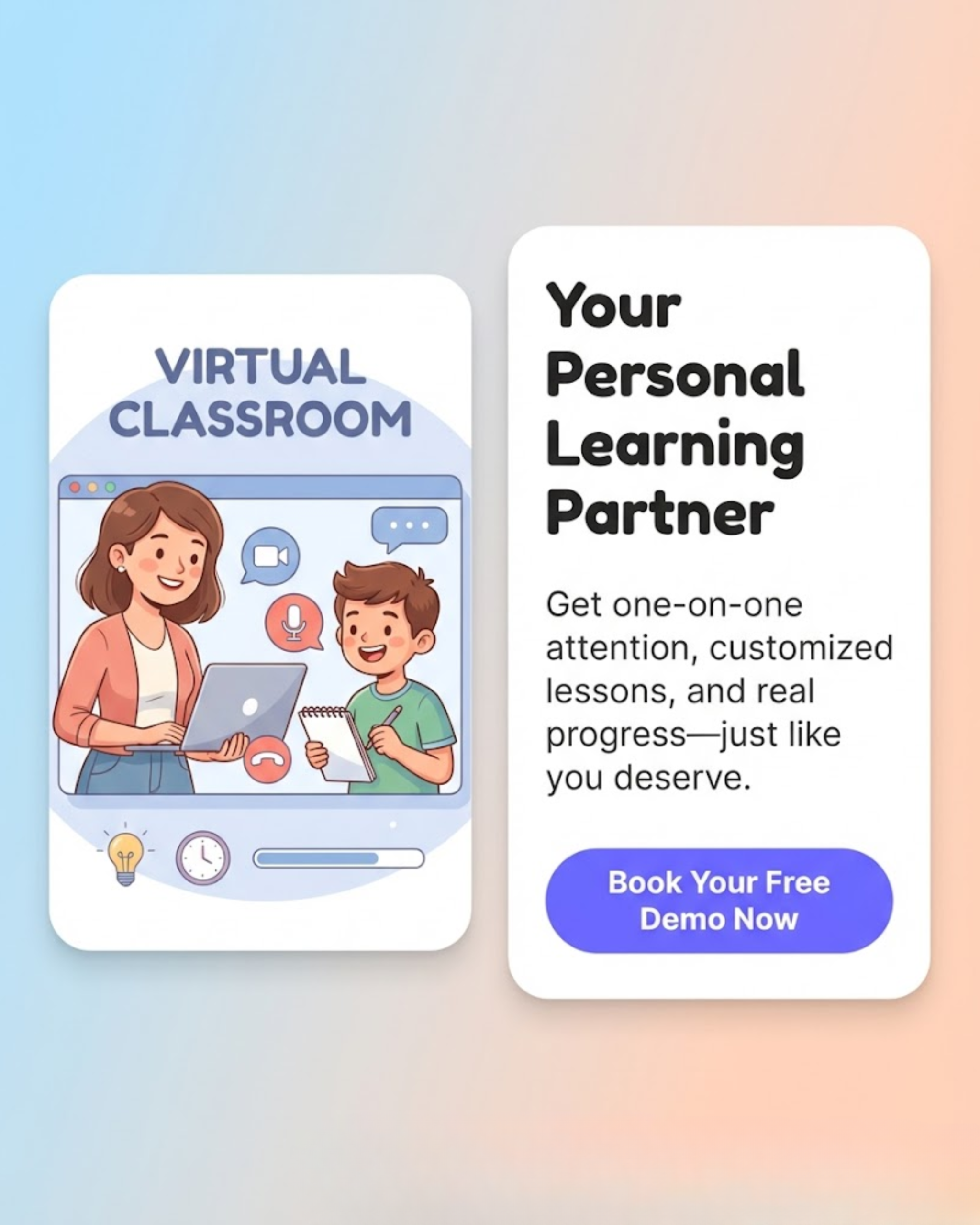 Tutor explaining a concept, promoted via automated online tutor social media content