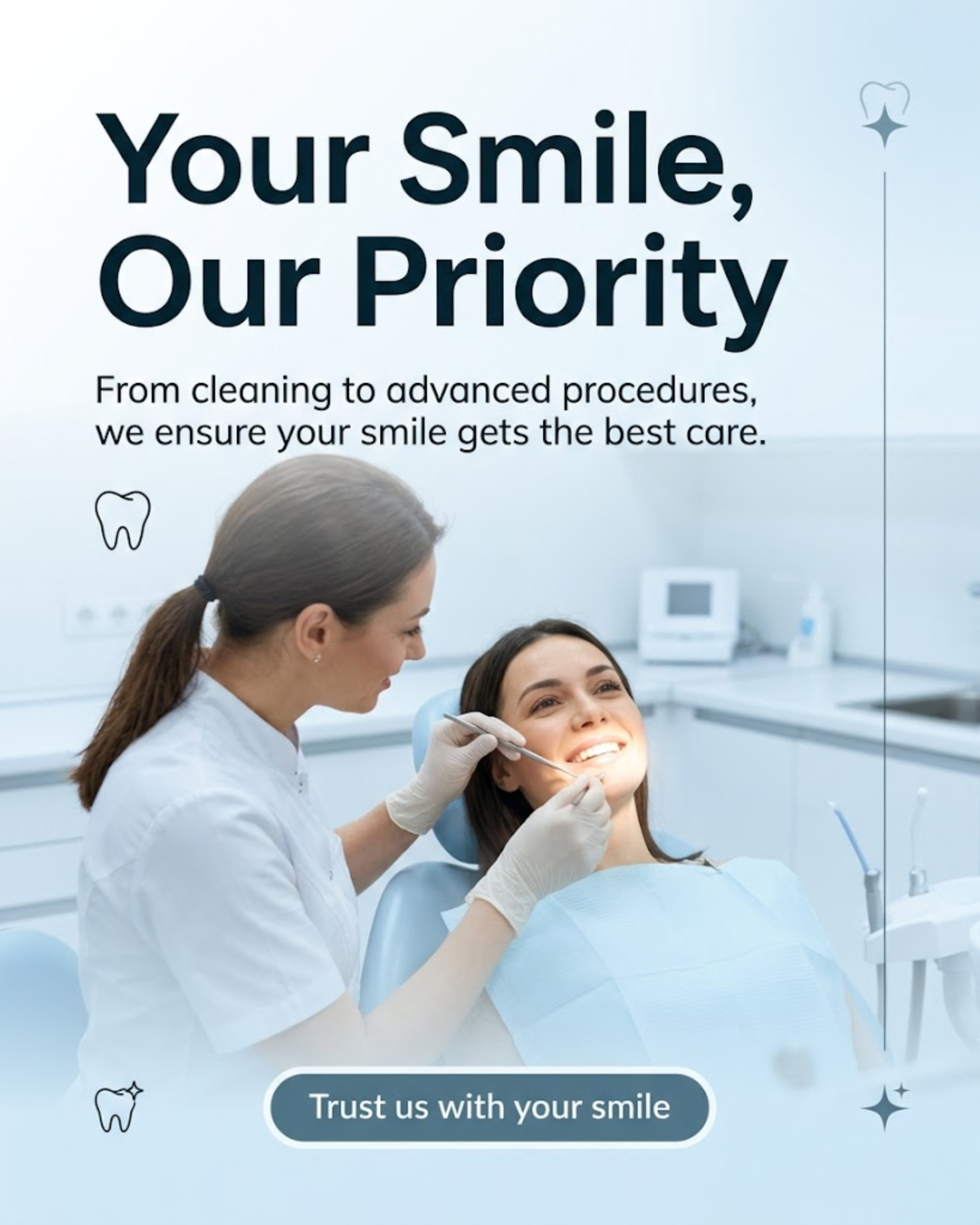 Modern dental clinic checkup rooms for dentist social media automation