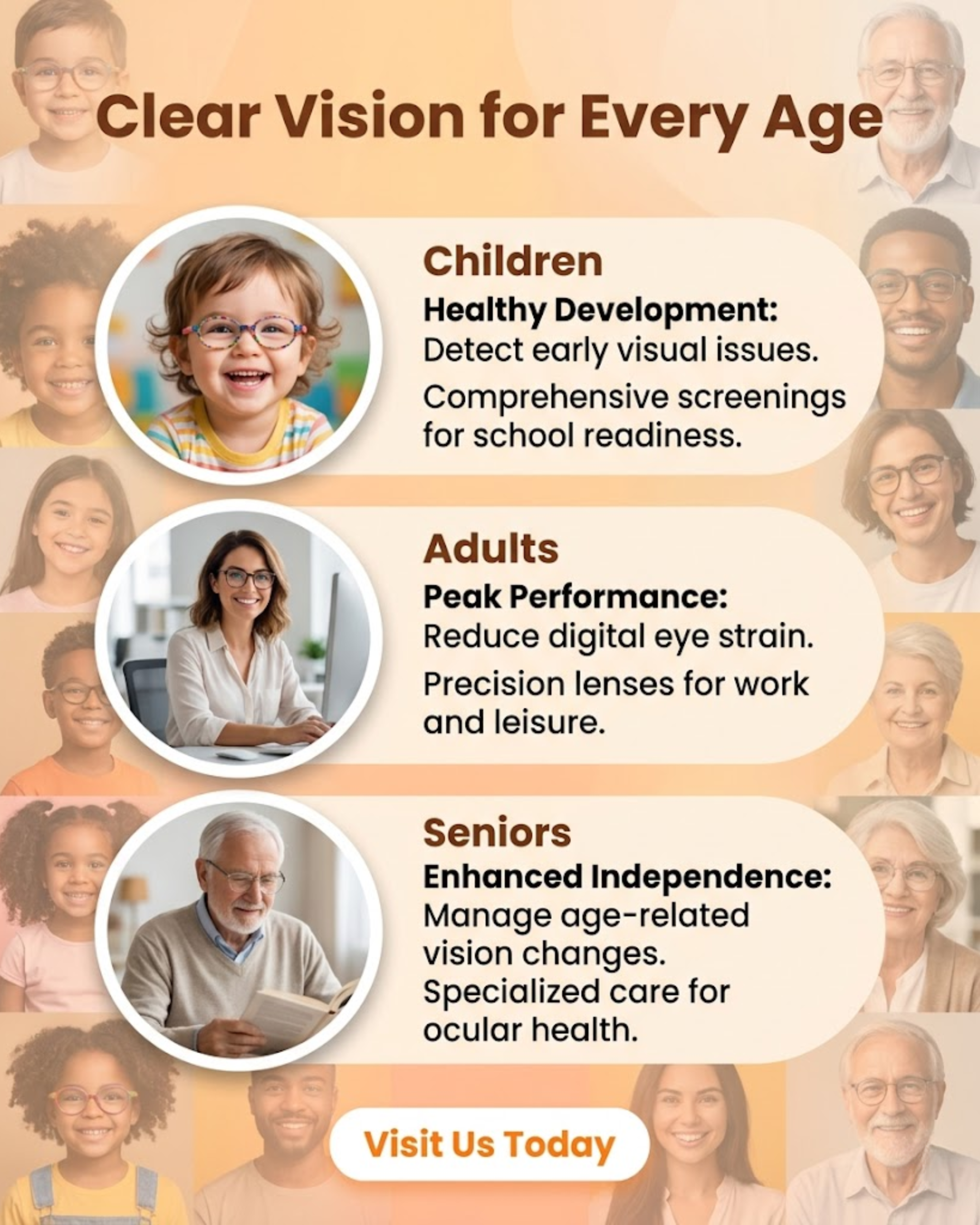 Comprehensive eye exams and vision testing for eye clinic social media automation