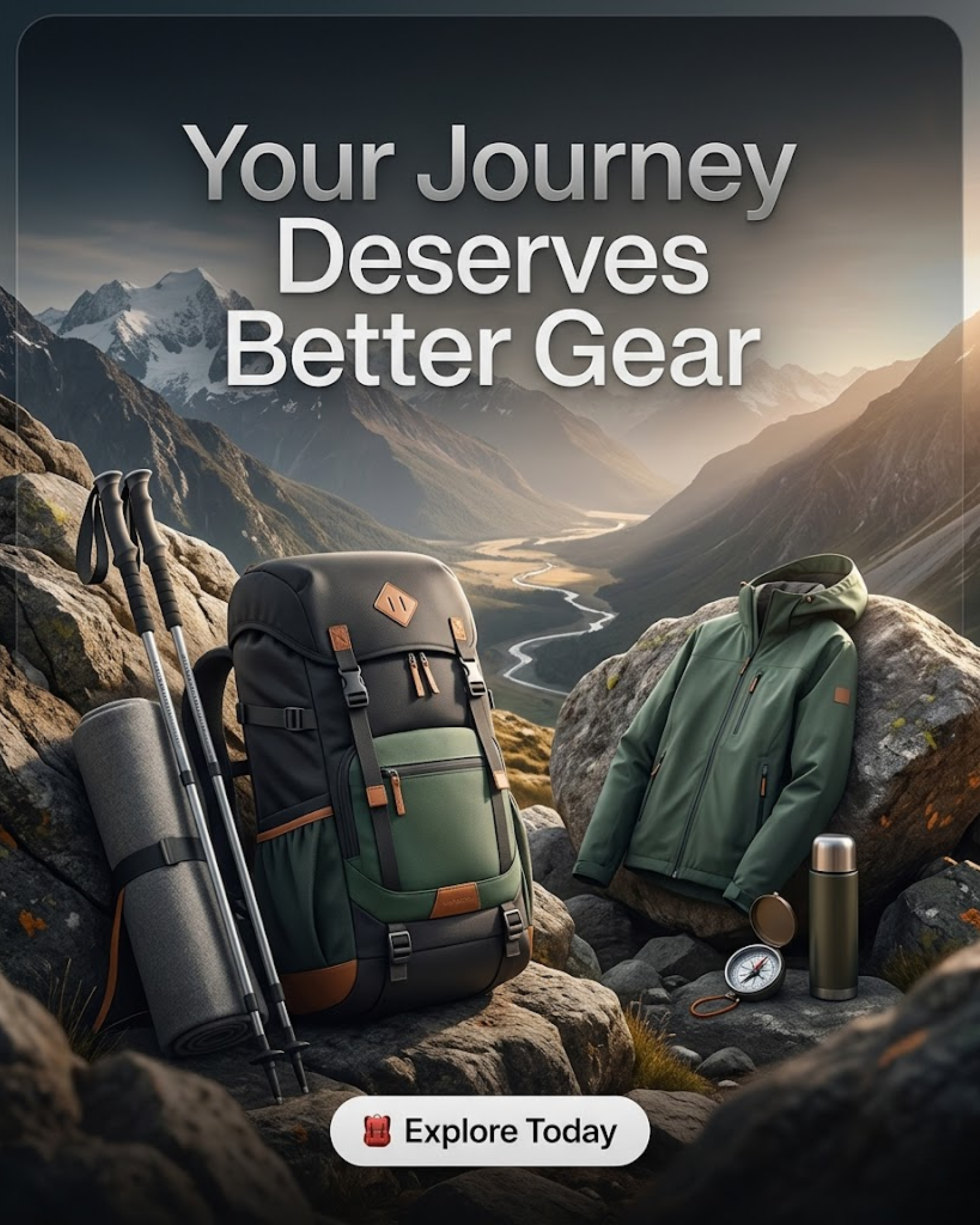 Luxury trekking and adventure gear display