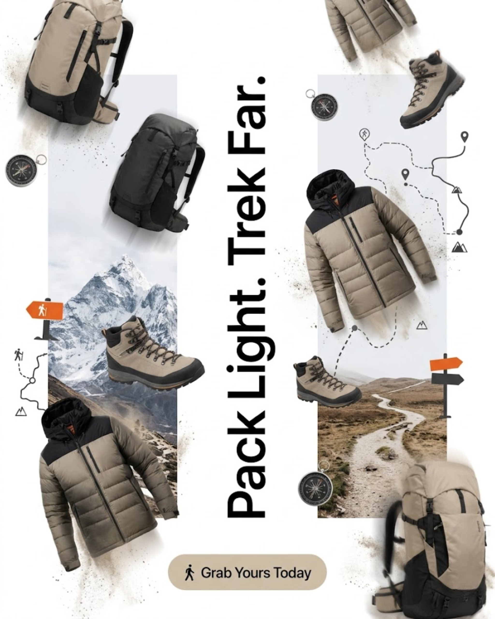 Minimalist trekking gear poster