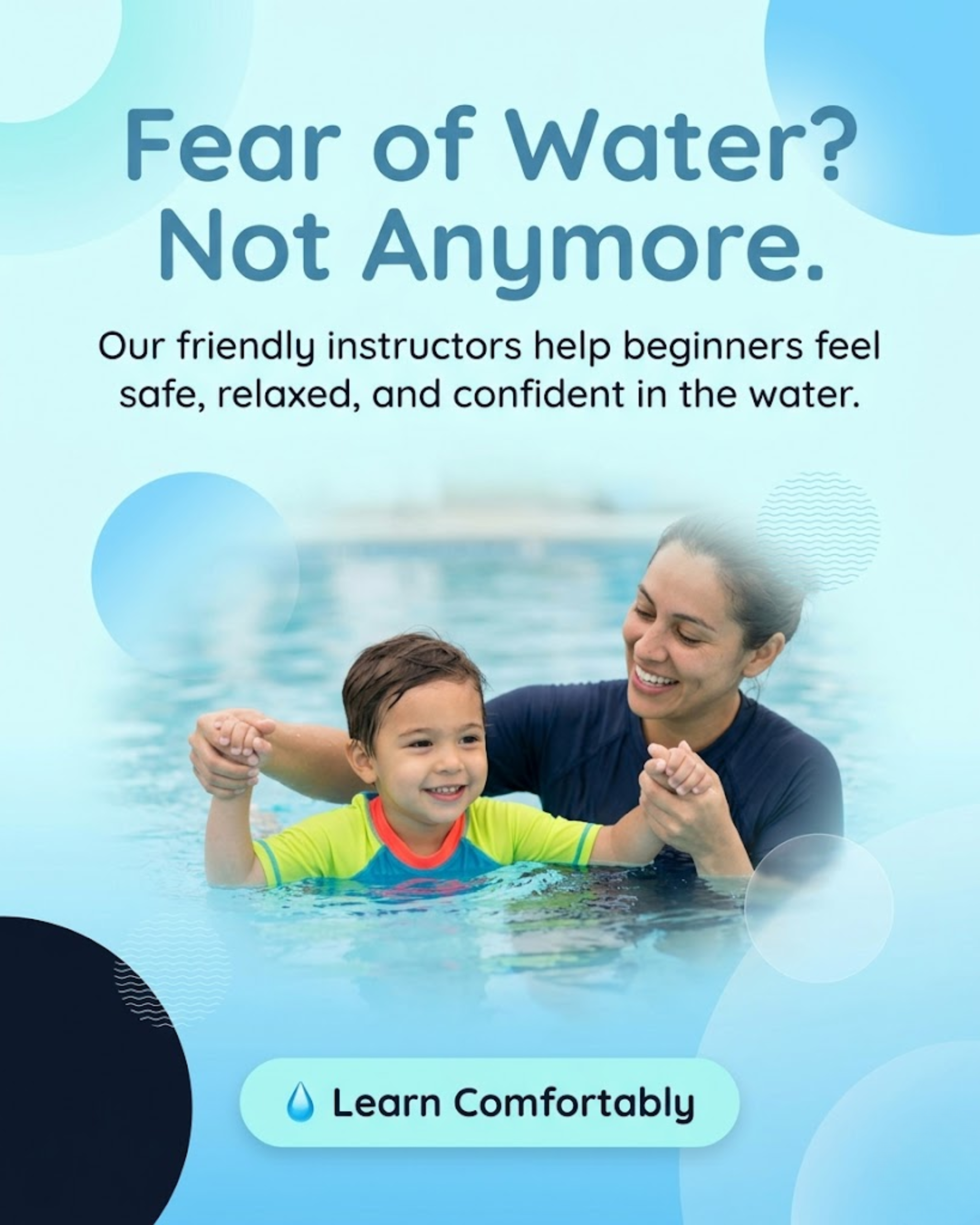 Swimming school training session promoted through automated social media content