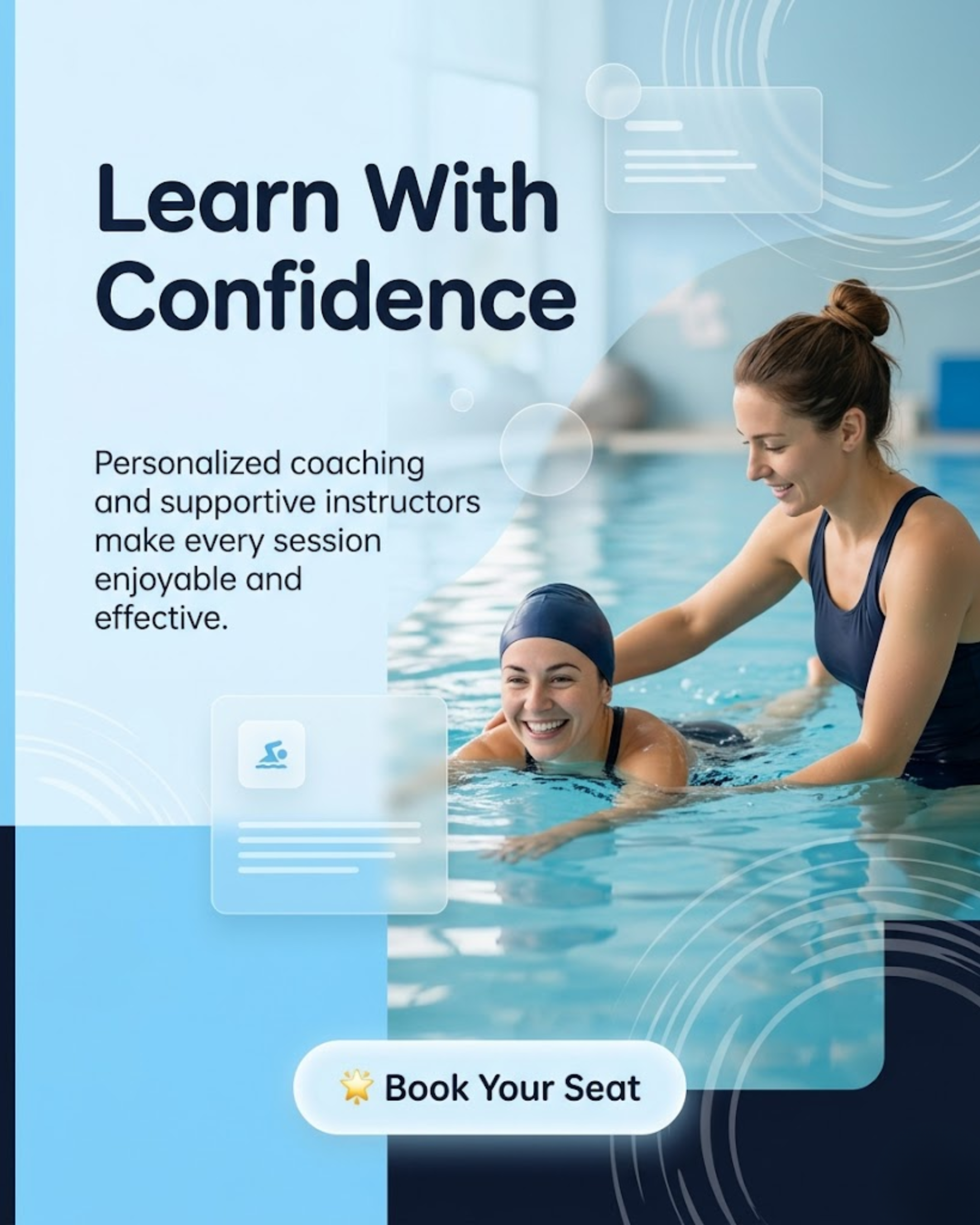 Coach guiding student in pool